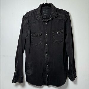 Distressed Denim Button Up Shirt